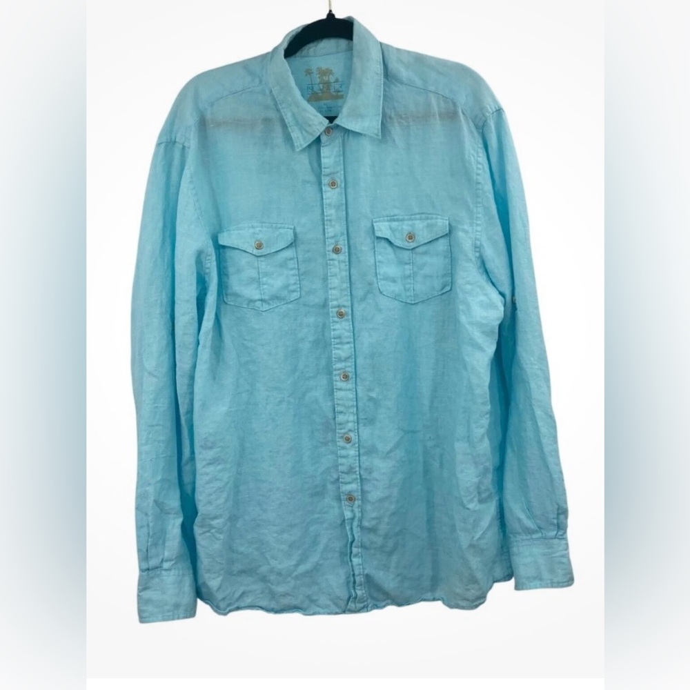 ISLANDER 100% Linen mens long sleeve shirt size Medium